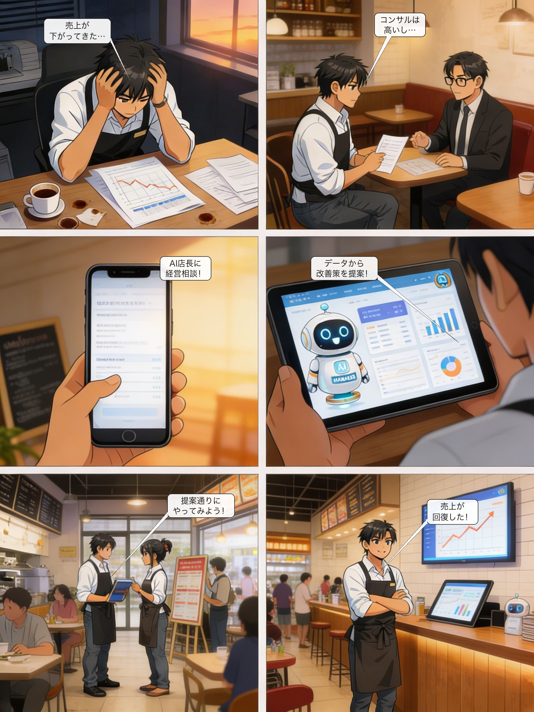 AI経営アドバイザーの仕組みを解説する漫画