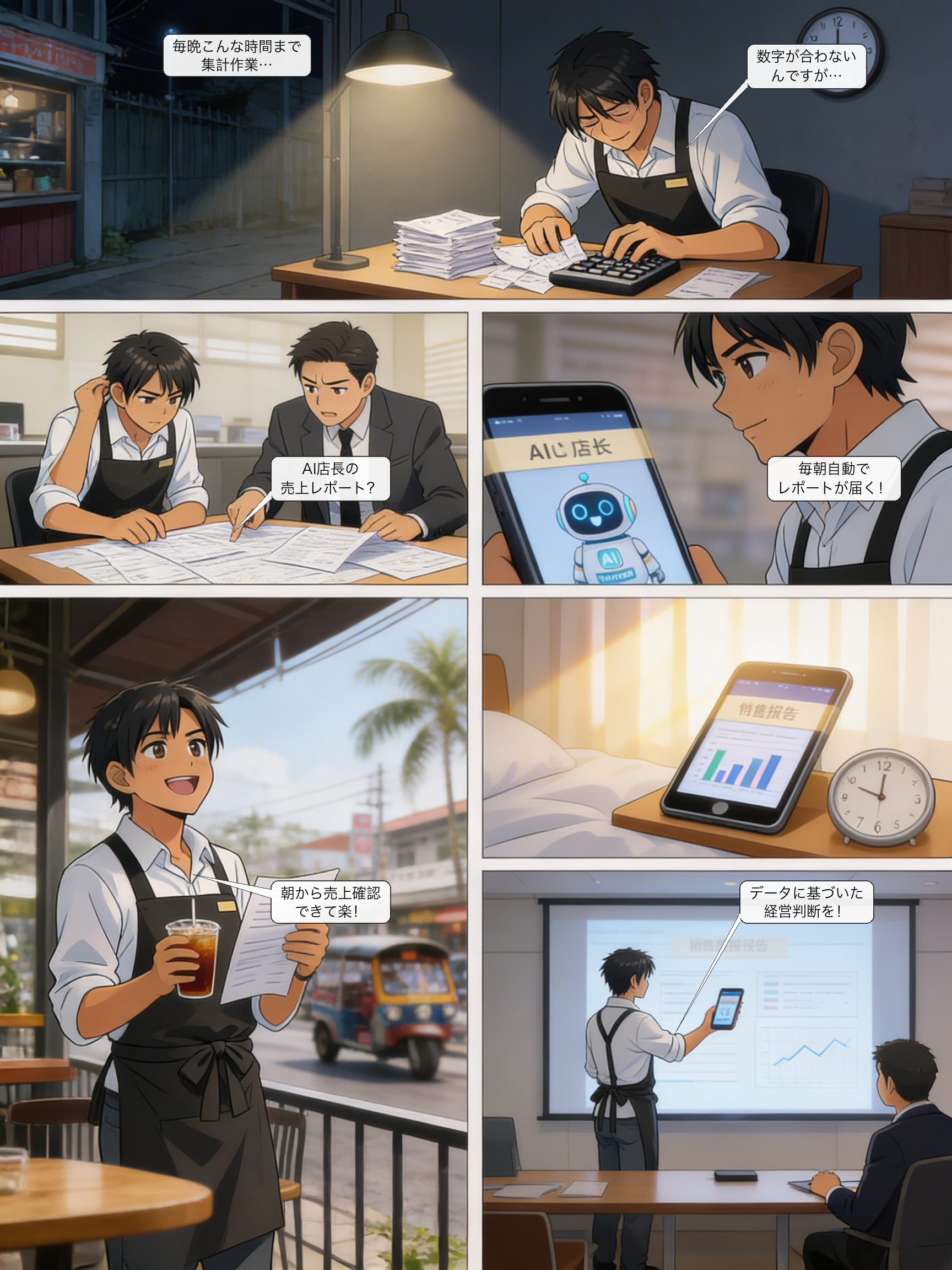 日次売上レポートの仕組みを解説する漫画