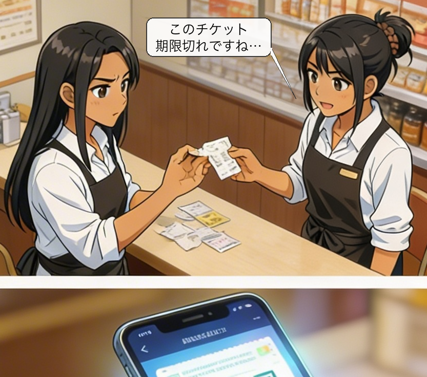 回数券デジタル管理の仕組みを解説する漫画 コマ2