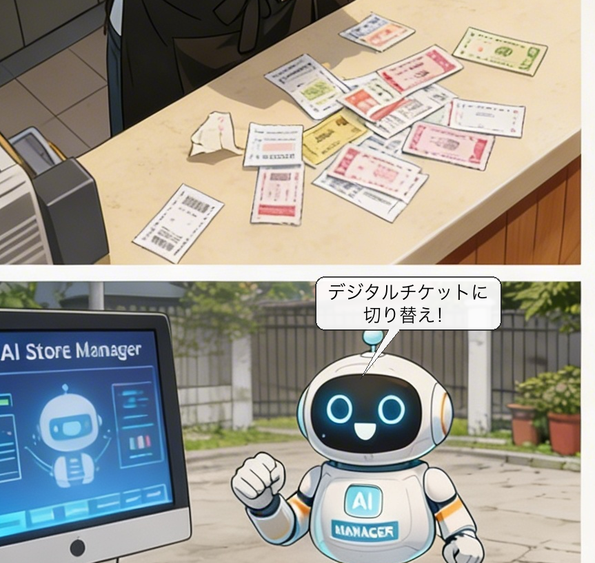 回数券デジタル管理の仕組みを解説する漫画 コマ3