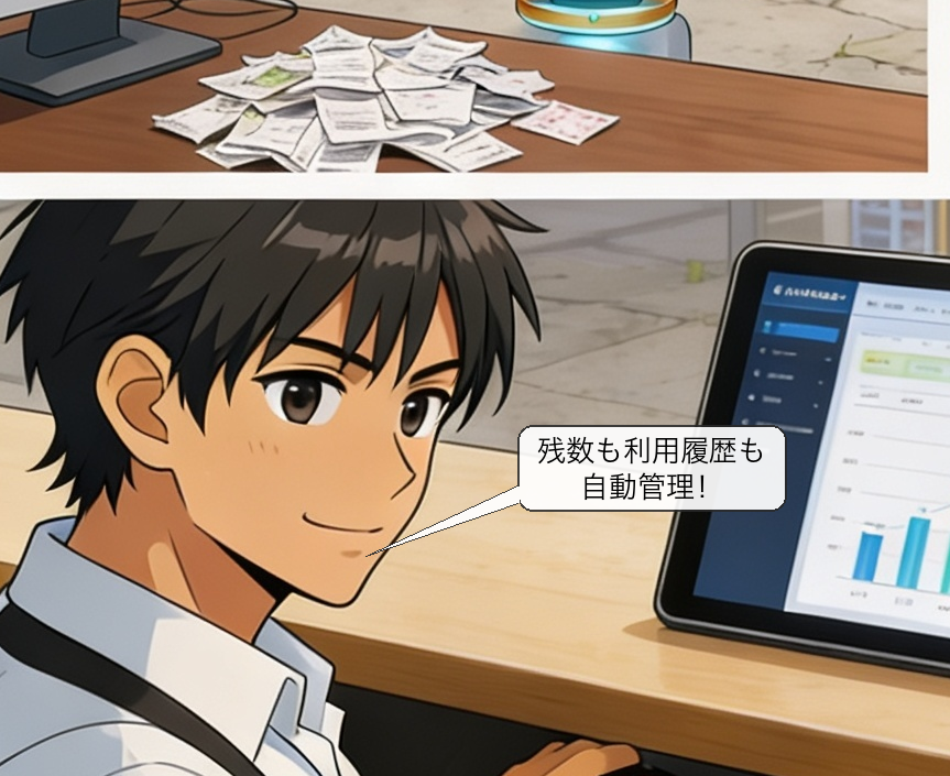 回数券デジタル管理の仕組みを解説する漫画 コマ5