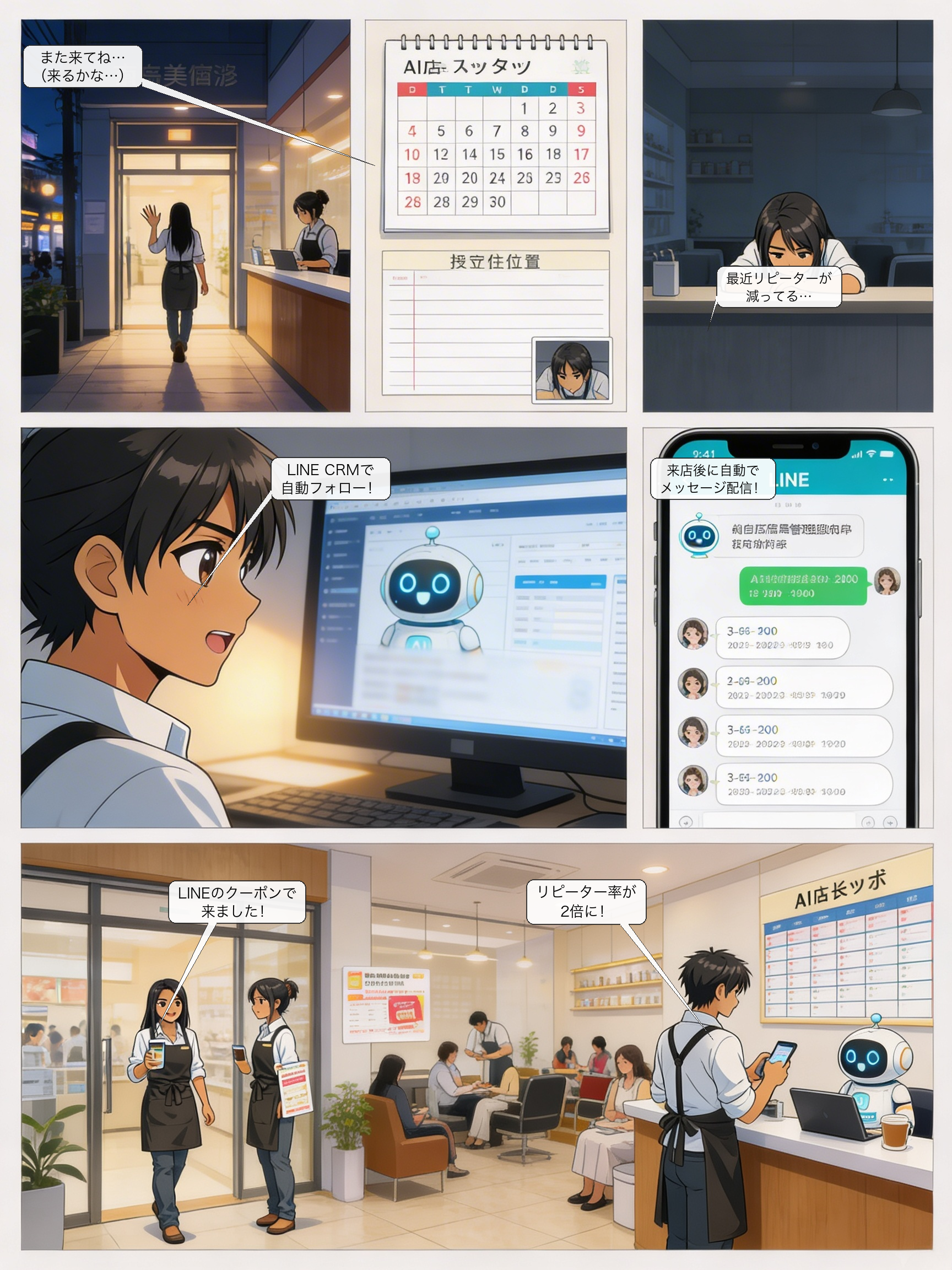 LINE CRM自動配信の仕組みを解説する漫画