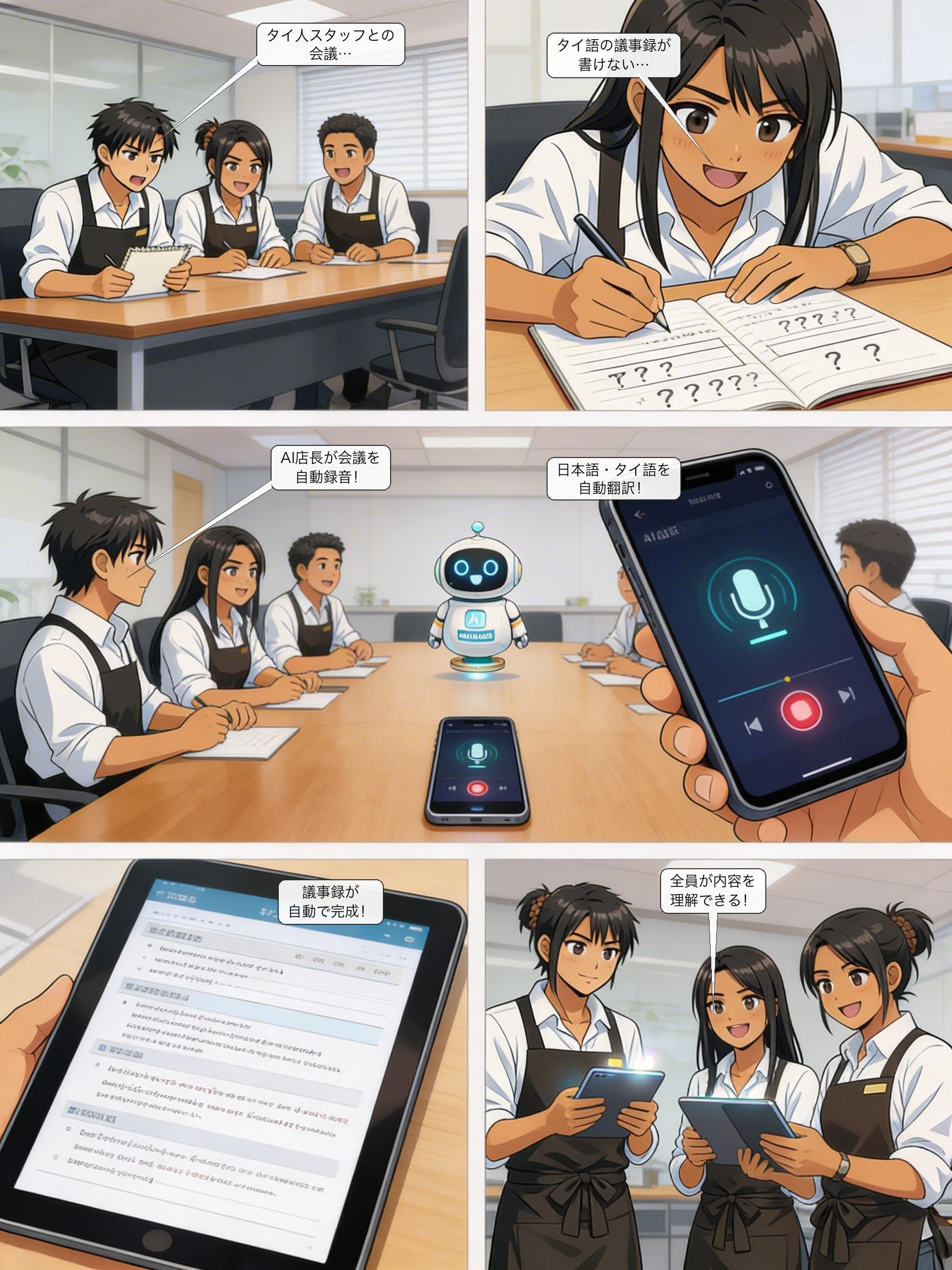 多言語議事録自動作成の仕組みを解説する漫画