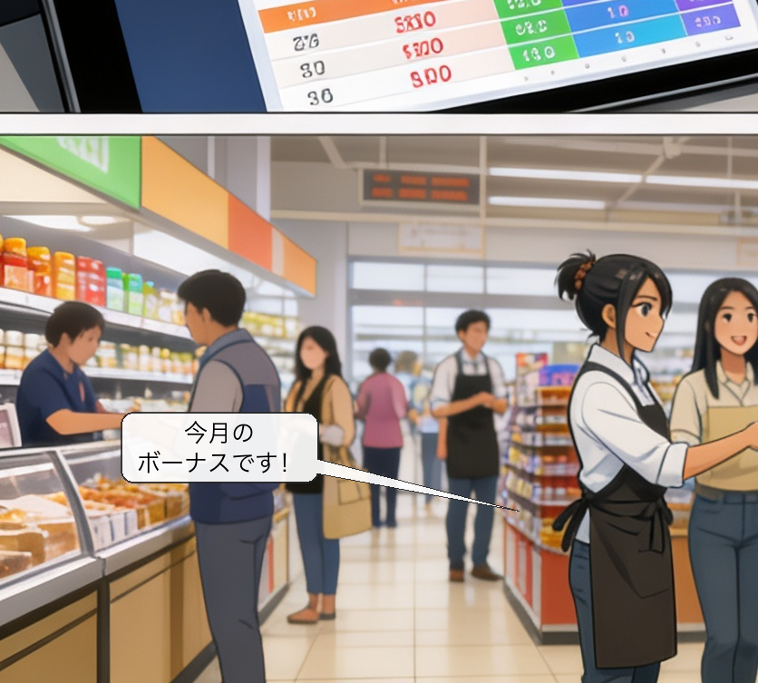 スタッフ歩合自動計算の仕組みを解説する漫画 コマ5