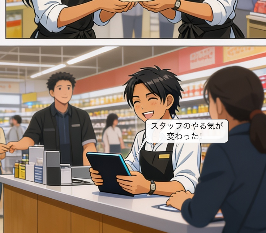 スタッフ歩合自動計算の仕組みを解説する漫画 コマ6