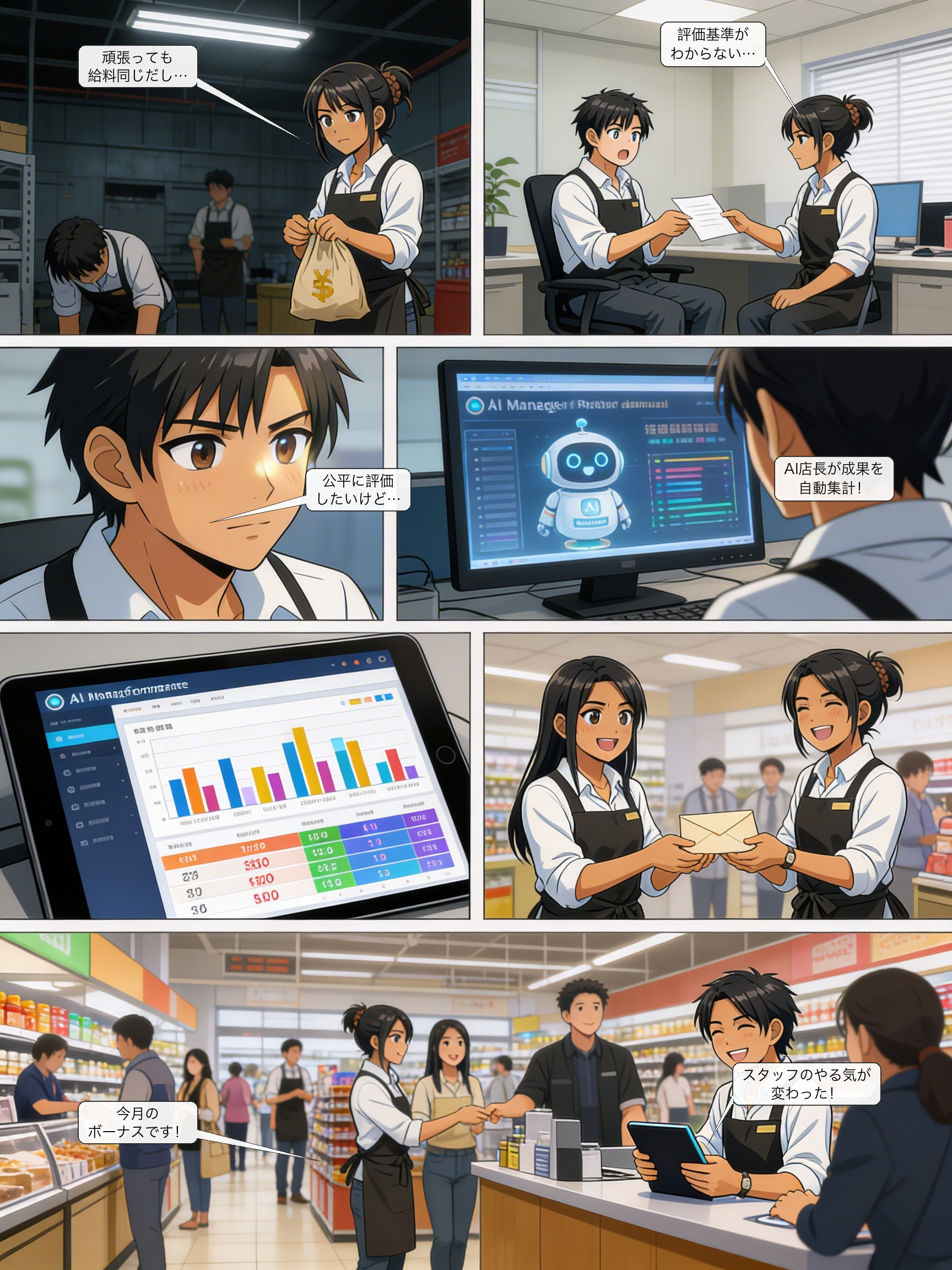 スタッフ歩合自動計算の仕組みを解説する漫画