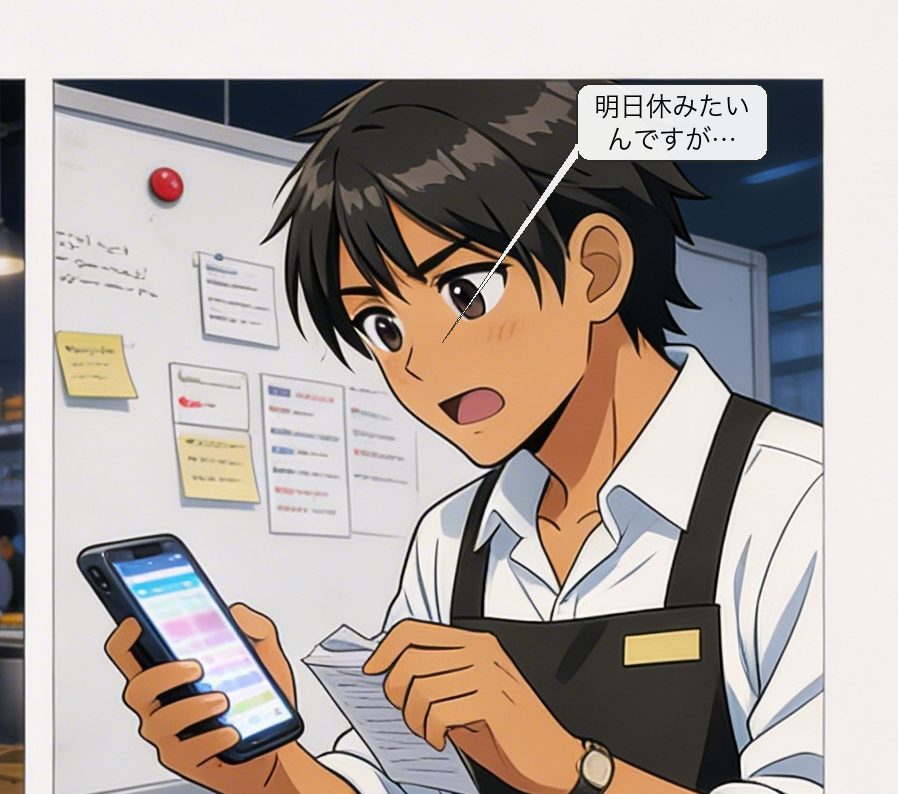 スタッフシフト自動管理の仕組みを解説する漫画 コマ2