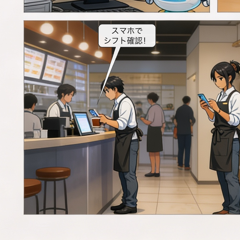 スタッフシフト自動管理の仕組みを解説する漫画 コマ5