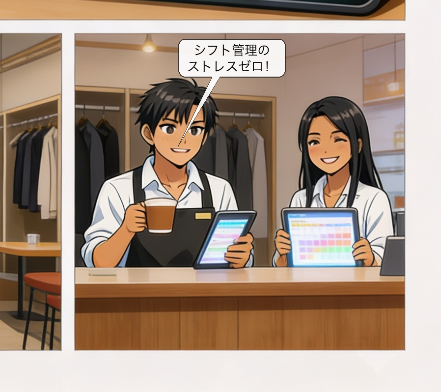 スタッフシフト自動管理の仕組みを解説する漫画 コマ6